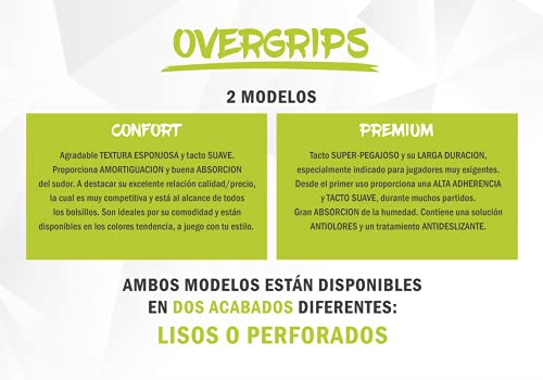Overgrips Pro Elite Confort. Blister Que Contiene 2 unds en Color Amarillo, 2 unds en Color Rosa, 1 Verde, 1 Naranja, Todos Perforados.