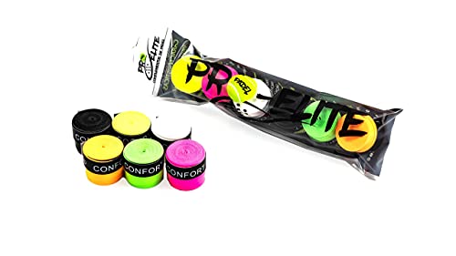 Overgrips Pro Elite Confort. Blister Que Contiene 2 unds en Color Amarillo, 2 unds en Color Rosa, 1 Verde, 1 Naranja, Todos Perforados.
