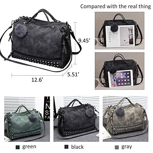 Pahajim Bolso de mujer elegante Satchel de mujer con tachuelas punk y adornos de bolas para el trabajo diario, las fiestas y mucho más (Verde)