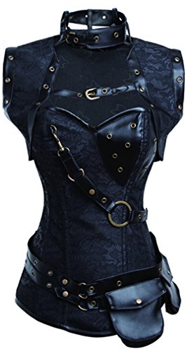 PANOZON Corpiño de Corsé para Mujer de Estilo de Punk con Chal y Bolsillo Huesos de Acero (Large, Negro)
