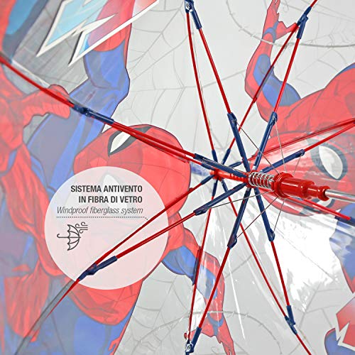 Paraguas Marvel Spiderman Niño 4 5 6 Años - Sombrilla Lluvia Transparente Cúpula Brubuja Clásico para Niños - Paraguas de Superhéroes Hombre Araña con Apertura Automática - Diámetro 74 cm PERLETTI