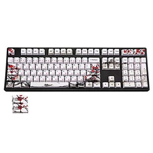 Pceewtyt 110 teclas PBT teclas de coloración por sublimación, flor de ciruelo, perfil de cerezo, tapa para teclado mecánico, juego japonés