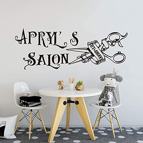 Pegatina de pared para salón de belleza, peluquería personalizada, tijeras, calcomanía de pared, Mural artístico, pegatina de fondo A9 85x32cm