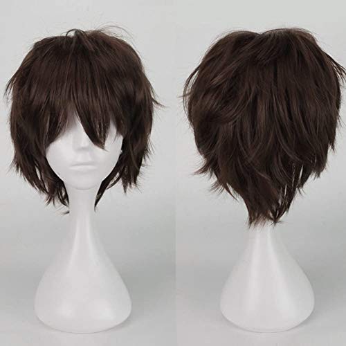 Pelucas Completas de Cosplay Corto Unisex Peluca de Fiesta de Anime de Pelo Liso de Capa Natural Para Mujeres Hombres Niños Niñas Marron Oscuro