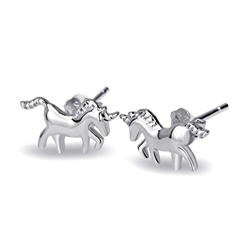 Pendientes de plata de ley, diseño de unicornios, incluye caja de regalo