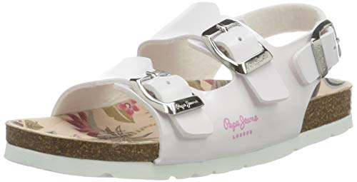 Pepe Jeans London Bio Basic Buckles Kids, Sandalia, 800 Blanco, 24 EU