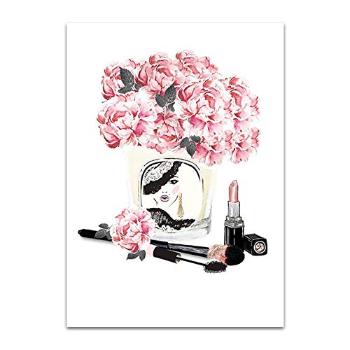 Perfume Arte de la Pared Impresiones de Moda Bolsa de Asas Rosa Pintura en Lienzo Belleza Peonía Vogue Poster Maquillaje Cuadros de Pared Decoracion de la Sala de Estar 40x60cmx3 Sin Marco