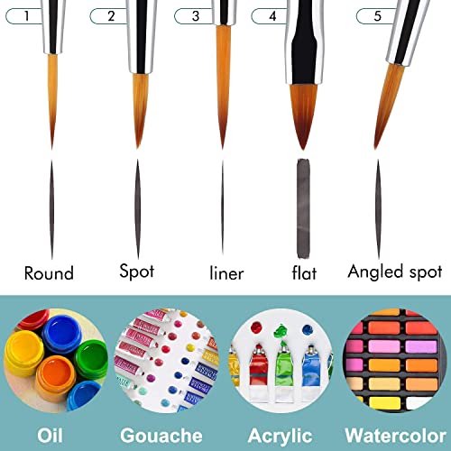 Pinceles para Pintura Acrilica 12 Set de Pinceles Profesionales para Acuarela, Óleo, Cara, Dibujo de líneas, Festivales