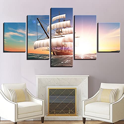 Pinturas artísticas en lienzo de alta definición, 5 carteles de brisa marina de vela, cuadros de decoración de la pared de la sala de estar A2 L
