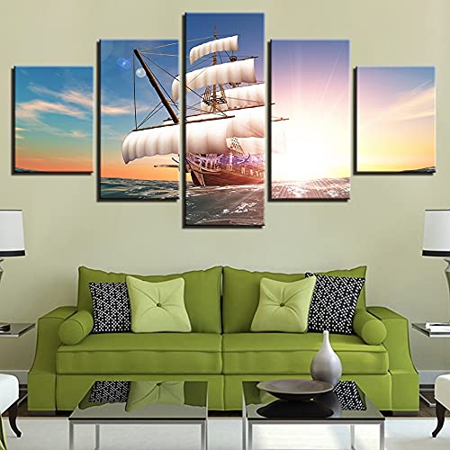 Pinturas artísticas en lienzo de alta definición, 5 carteles de brisa marina de vela, cuadros de decoración de la pared de la sala de estar A2 L