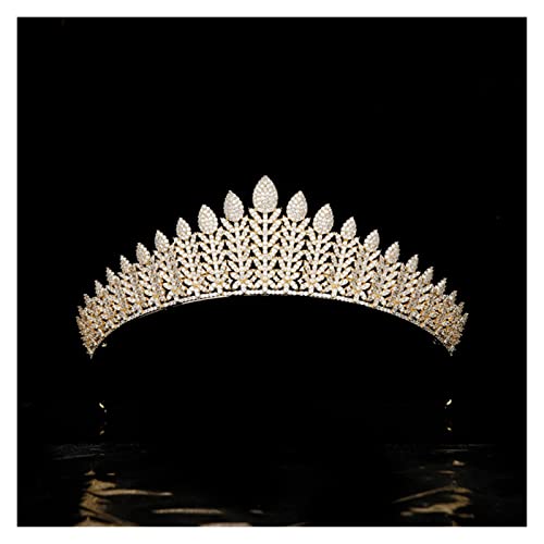 Planta de Oro Coronas DE Boda Y Tiaras 3A CUERCO CUBICA DE Zircon DE LA Novia DE DIEVENCIA DE LA Boda Accesorios DE Pelo (Metal Color : Gold)