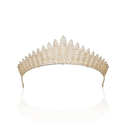 Planta de Oro Coronas DE Boda Y Tiaras 3A CUERCO CUBICA DE Zircon DE LA Novia DE DIEVENCIA DE LA Boda Accesorios DE Pelo (Metal Color : Gold)
