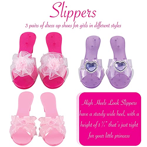 Playkidz- Incluye Joyas y 3 Pares de Zapatos de Princesa, 2 Tiaras, Pendientes y Collar, Regalo de Juego de Roles niñas pequeñas Vestir, Color surtido (Dress Up America 950)