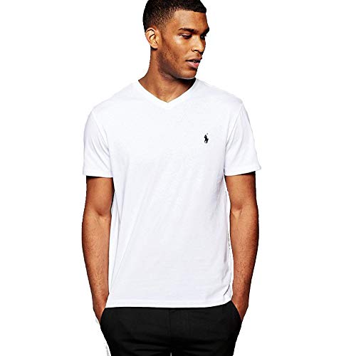 Polo Ralph Lauren Camiseta Custom Slim Fit con cuello de pico (XXL, Pure White)