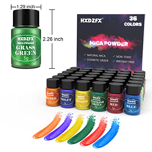 Polvo de Mica - 36 Colores × 5g Polvo Pigmento de Resina Epoxi, Tinte de Jabón Natural, Lámina de Oro de 3 Colores × 2g y Lentejuelas de 3 Colores × 5g, Usado Para Jabón, Vela, Esmalte de uñas