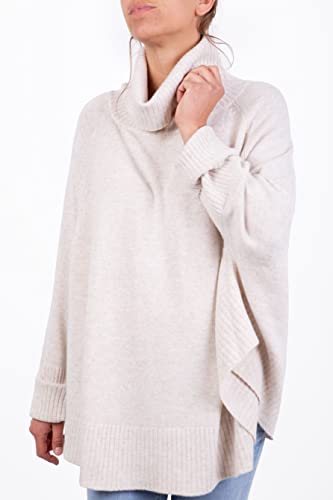 Poncho Misto Cashmere Kimono - Anillo de mujer fabricado en Italia - Doble hilo de manga larga - Lana de merino - Cachemire - Talla única - Regalo - Ropa de invierno, Beige claro., Talla única