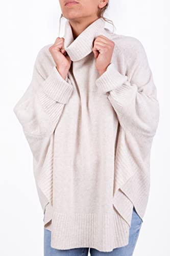 Poncho Misto Cashmere Kimono - Anillo de mujer fabricado en Italia - Doble hilo de manga larga - Lana de merino - Cachemire - Talla única - Regalo - Ropa de invierno, Beige claro., Talla única