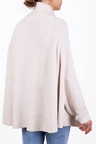 Poncho Misto Cashmere Kimono - Anillo de mujer fabricado en Italia - Doble hilo de manga larga - Lana de merino - Cachemire - Talla única - Regalo - Ropa de invierno, Beige claro., Talla única