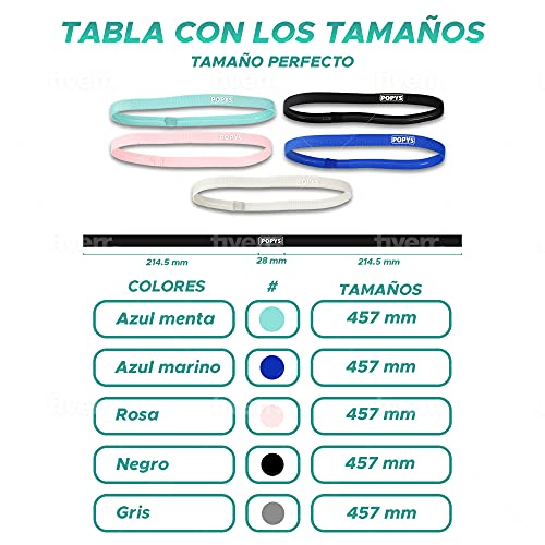 POPYS Diadema Deportiva para Hombre, Cintas Pelo Chico Negro, Azul Marino, Gris 8 Unidad (Paquete de 1)