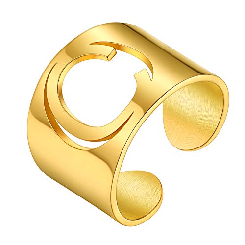 PROSTEEL Anillo Acero Dorado Hombre, Anillo Nombre Letra C Talla Ajustable