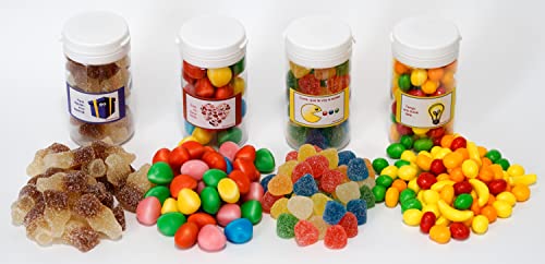 Regalo Original de Golosinas Variadas. Caja con 12 Botes. 1,300 Kg.