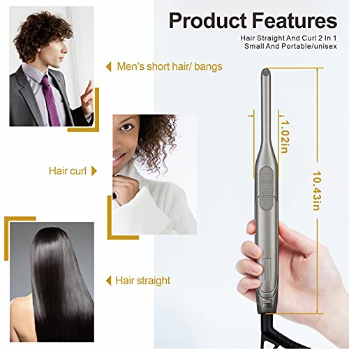 Rizador de pelo de 7 mm, rizador de pelo fino con pinza para pelo largo y corto, turmalina cerámica con indicador de temperatura ajustable, apagado automático con doble voltaje