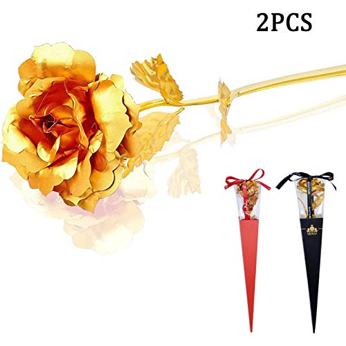 Rosa 24 K Chapado Oro Rosa Flor Flor Rosa Chapada En Oro De 24k Rosa Bañada En Oro con Caja Tipo Antorcha para Boda, Día De La Madre, Cumpleaños, Día De San Valentín, Aniversario 2 Piezas