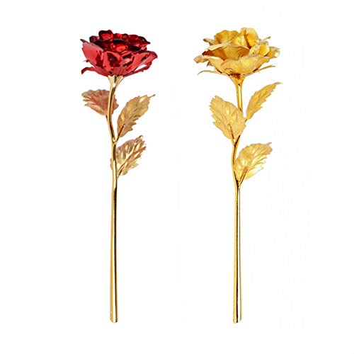 Rosa 24 K Chapado Oro Rosa Flor Flor Rosa Chapada En Oro De 24k Rosa Bañada En Oro con Caja Tipo Antorcha para Boda, Día De La Madre, Cumpleaños, Día De San Valentín, Aniversario 2 Piezas