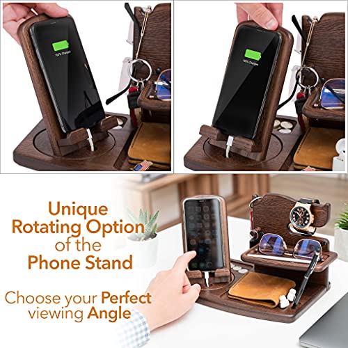 Rotatorio Soporte de Carga para teléfonos móviles ceniceros Llaves Carteras y Relojes Regalo para Hombres Seres Queridos ya Sea por su Aniversariodía Festivo o Solo como un Presente (Marrón)