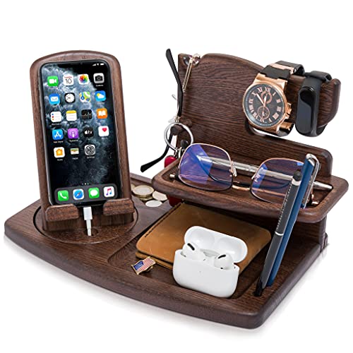 Rotatorio Soporte de Carga para teléfonos móviles ceniceros Llaves Carteras y Relojes Regalo para Hombres Seres Queridos ya Sea por su Aniversariodía Festivo o Solo como un Presente (Marrón)