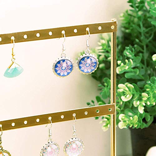 RUBY - Organizador de Joyas , Expositor de Pendientes de Madera y Metal, Joyero Soporte Vintage, Jewelry Organizer, Joyeros Colgador Pendientes (Oro, 2 Pisos)