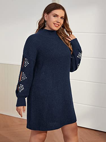 RUIXINLI Vestido de Puente para Mujer Pearls Plus Pearls Cortado Cut out out out SUATER (Color : Navy Blue, Size : 2XL)