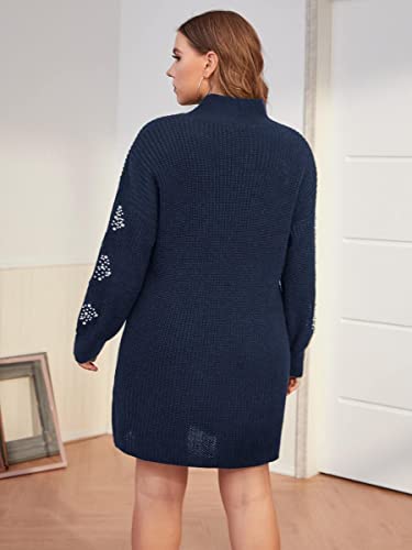 RUIXINLI Vestido de Puente para Mujer Pearls Plus Pearls Cortado Cut out out out SUATER (Color : Navy Blue, Size : 2XL)