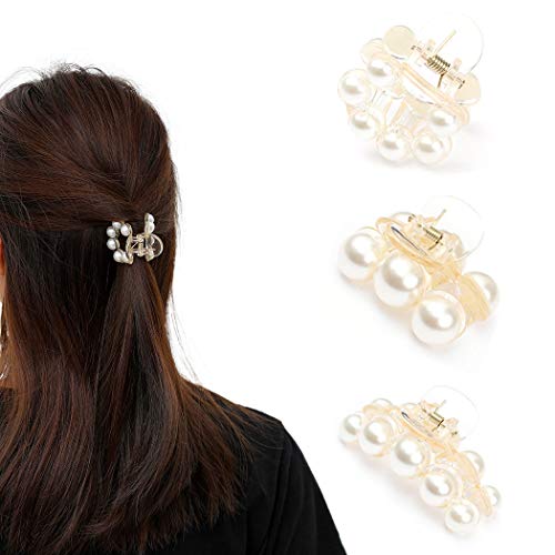 Runmi Pinzas para el pelo con perlas y cristales para mujeres y niñas (paquete de 2) (B)