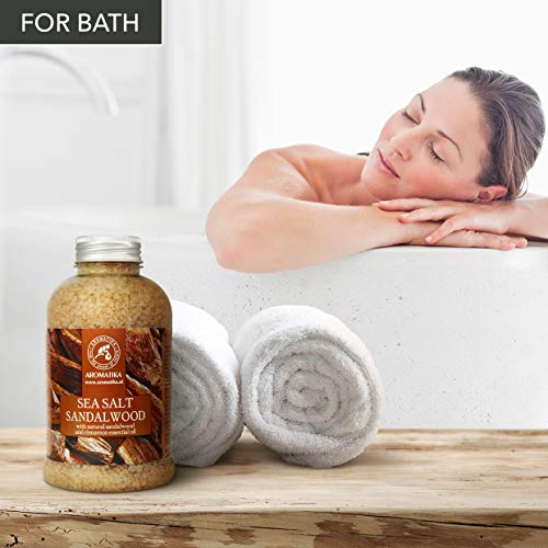 Sal de Baño 600g Sándalo - Sal Marina con Aceite de Sándalo y Canela para Dormir - Reducción de Estrés - Belleza - Baños - Cuidado corporal