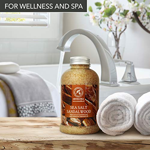 Sal de Baño 600g Sándalo - Sal Marina con Aceite de Sándalo y Canela para Dormir - Reducción de Estrés - Belleza - Baños - Cuidado corporal