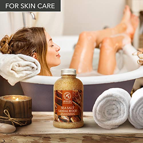 Sal de Baño 600g Sándalo - Sal Marina con Aceite de Sándalo y Canela para Dormir - Reducción de Estrés - Belleza - Baños - Cuidado corporal