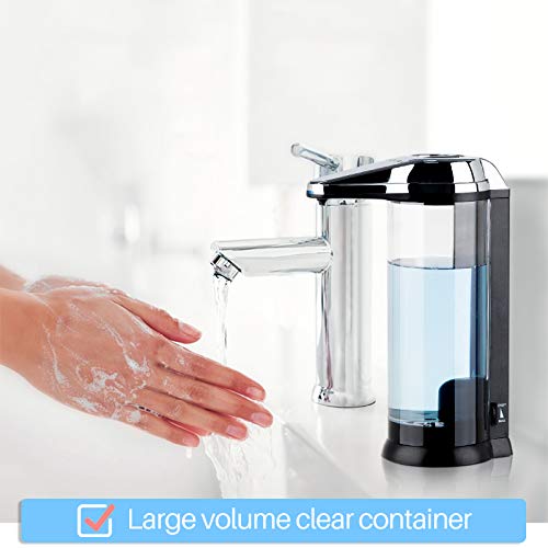Secura - Dispensador de jabón automático, a pilas, sin contacto de gama alta (500 ml, funciona con pilas, con dispensador de jabón ajustable, control de volumen).