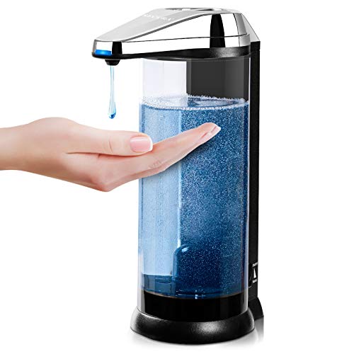 Secura - Dispensador de jabón automático, a pilas, sin contacto de gama alta (500 ml, funciona con pilas, con dispensador de jabón ajustable, control de volumen).