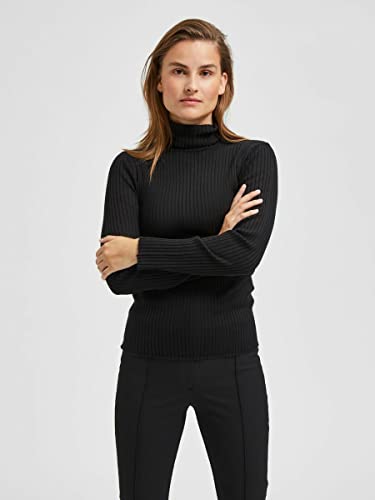 SELECTED FEMME Jersey de punto femenino Petite con cuello alto, Negro , XL
