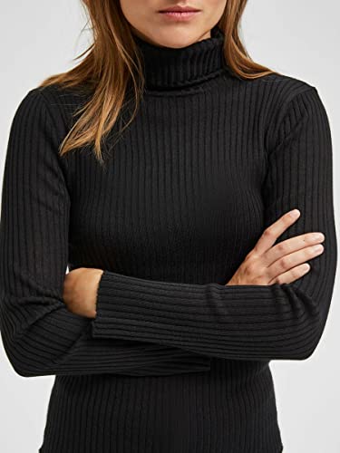 SELECTED FEMME Jersey de punto femenino Petite con cuello alto, Negro , XL