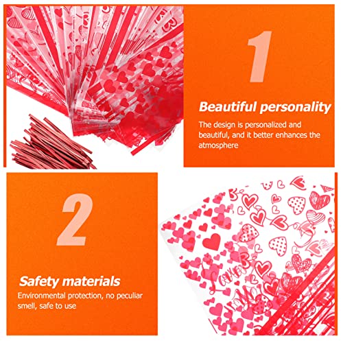 SEWACC 100 Unids Valentine Cellophane Bolsos de Regalo de Tratamiento del CORAZÓN Bolsas Bolsos de Golosinas Dulces Treat Bags Bizcocho Dulces Bolsas para Bodas Baby Shower Fiesta Favors