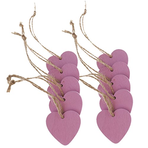 Sharplace 10 Unids Etiquetas de Madera Forma de Corazón Multicolores para Decoraciones de Boda Centros de Mesa - Púrpura