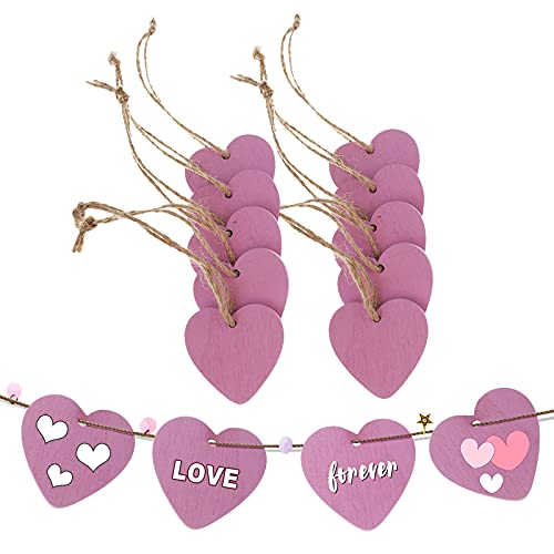 Sharplace 10 Unids Etiquetas de Madera Forma de Corazón Multicolores para Decoraciones de Boda Centros de Mesa - Púrpura