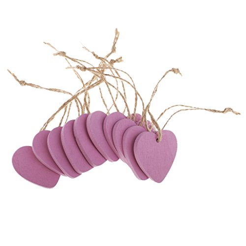Sharplace 10 Unids Etiquetas de Madera Forma de Corazón Multicolores para Decoraciones de Boda Centros de Mesa - Púrpura