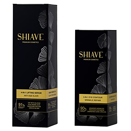 SHIAVE Pack Sérum Tensor Lifting Facial + Contorno de Ojos, con ÁCIDO HIALURÓNICO PURO y Ginkgo Biloba. Tu rutina rejuvenecedora, antiedad, antiarrugas