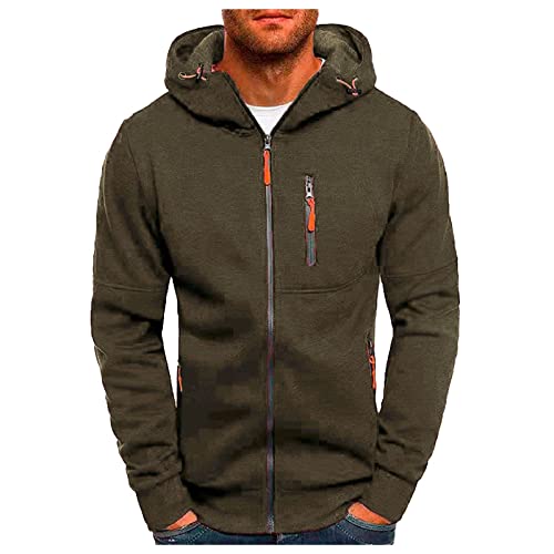 SHOBDW Barato Deportiva Sudadera Hombre Sólido con Capucha con Cremallera Hoodie Cárdigan Suéter Elástico Gruesos Cálido Abrigo Otoño e Invierno Liquidación Venta(Verde,4XL)