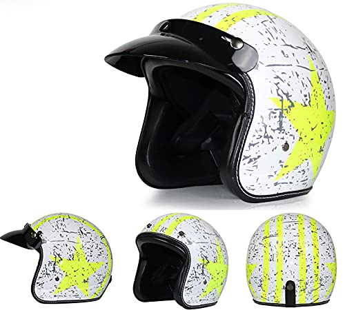SJAPEX Casco de Moto de Cara Abierta Retro,Moto Jet Chopper Biker Cruiser Cascos,Certificado por ECE,Vintage 3/4 Casco de Protección,Adecuado para Montar al Aire Libre C,M=57~58cm