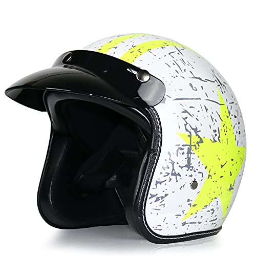 SJAPEX Casco de Moto de Cara Abierta Retro,Moto Jet Chopper Biker Cruiser Cascos,Certificado por ECE,Vintage 3/4 Casco de Protección,Adecuado para Montar al Aire Libre C,M=57~58cm