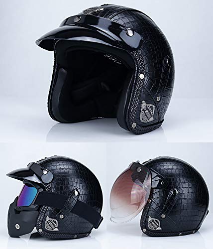 SJAPEX Casco Jet Cara Abierta Medio Casco de Motocicleta Cruiser Chopper Monopatín Ciclomotor 3/4 Casco con Gafas Casco Anticolisión de Liberación Rápida Dot/ECE Certificado D,XXL=61~62cm